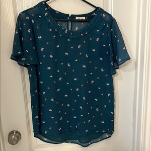 Pleione Blue Flutter Sleeve Blouse